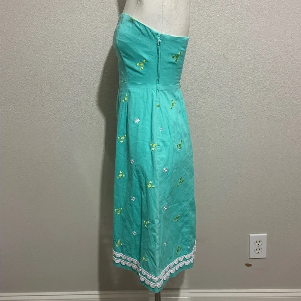 Lilly Pulitzer Vintage Embroidered Lobster and Daisy Teal Strapless Dress - Picture 4 of 6